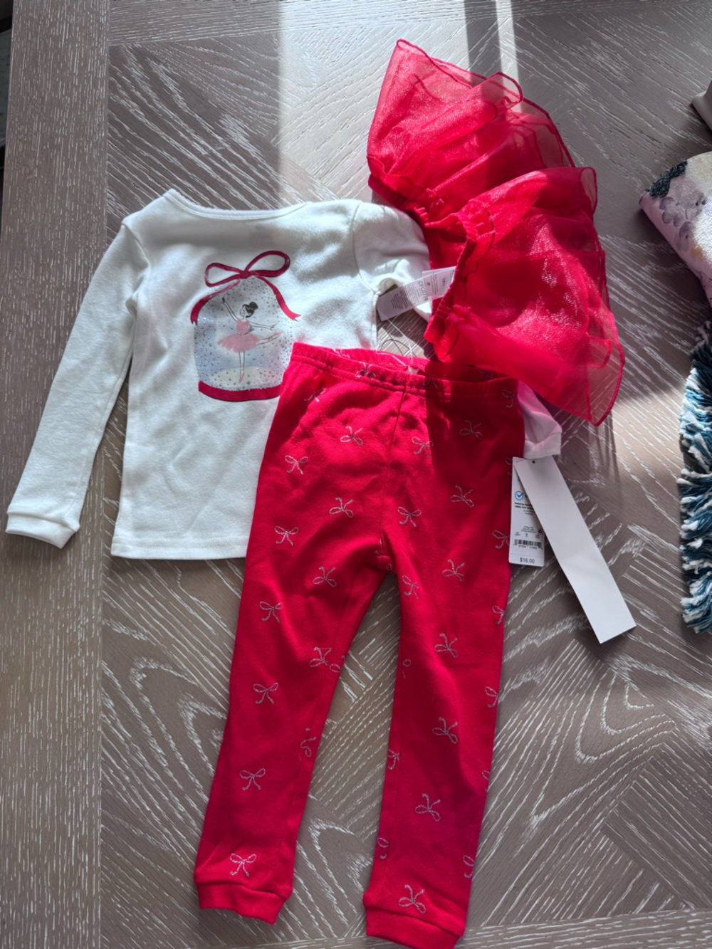 Carters Red Bow Print Girls Leggings and White Ballerina Top Set with Tutu